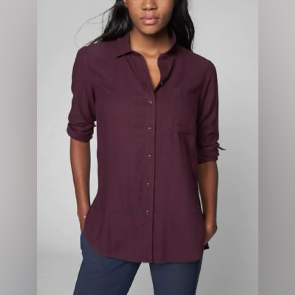 ATHLETA Heat-Tech Flannel Shirt in Cassis/Navy Cotton Women’s Medium